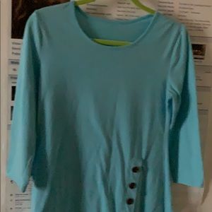 Blue long sleeve, brown button detailing shirt